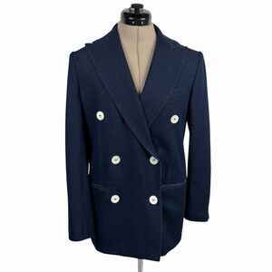 Max Mara Double Breasted Blazer 4 Peak Lapel Dark Navy Stretch Cotton Blend